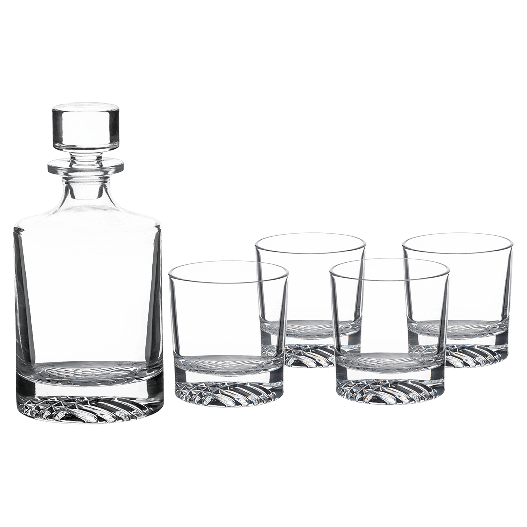 cylindrical glass decanter with 4 coordinating glasses