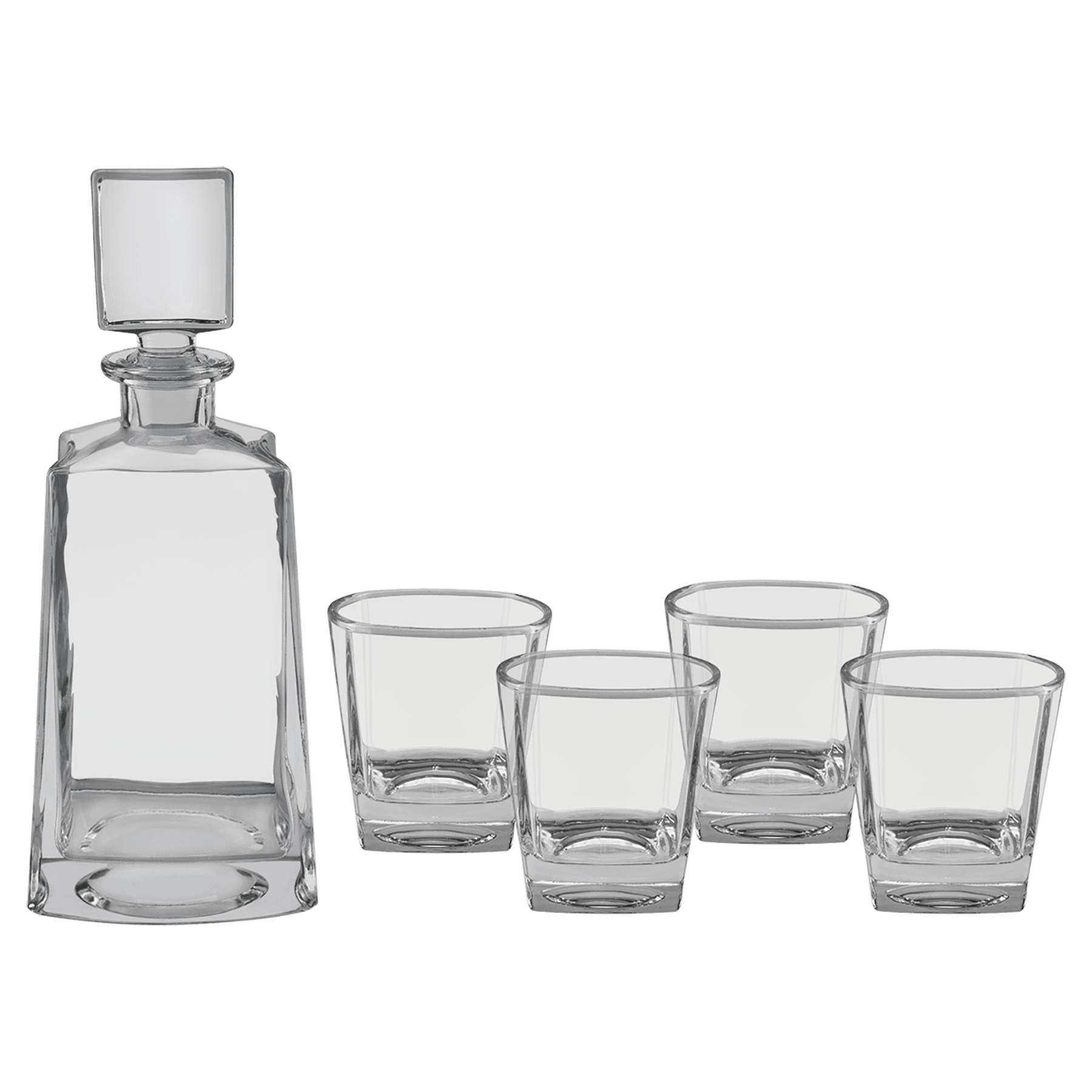 tequila-style glass decanter with 4 coordinating glasses