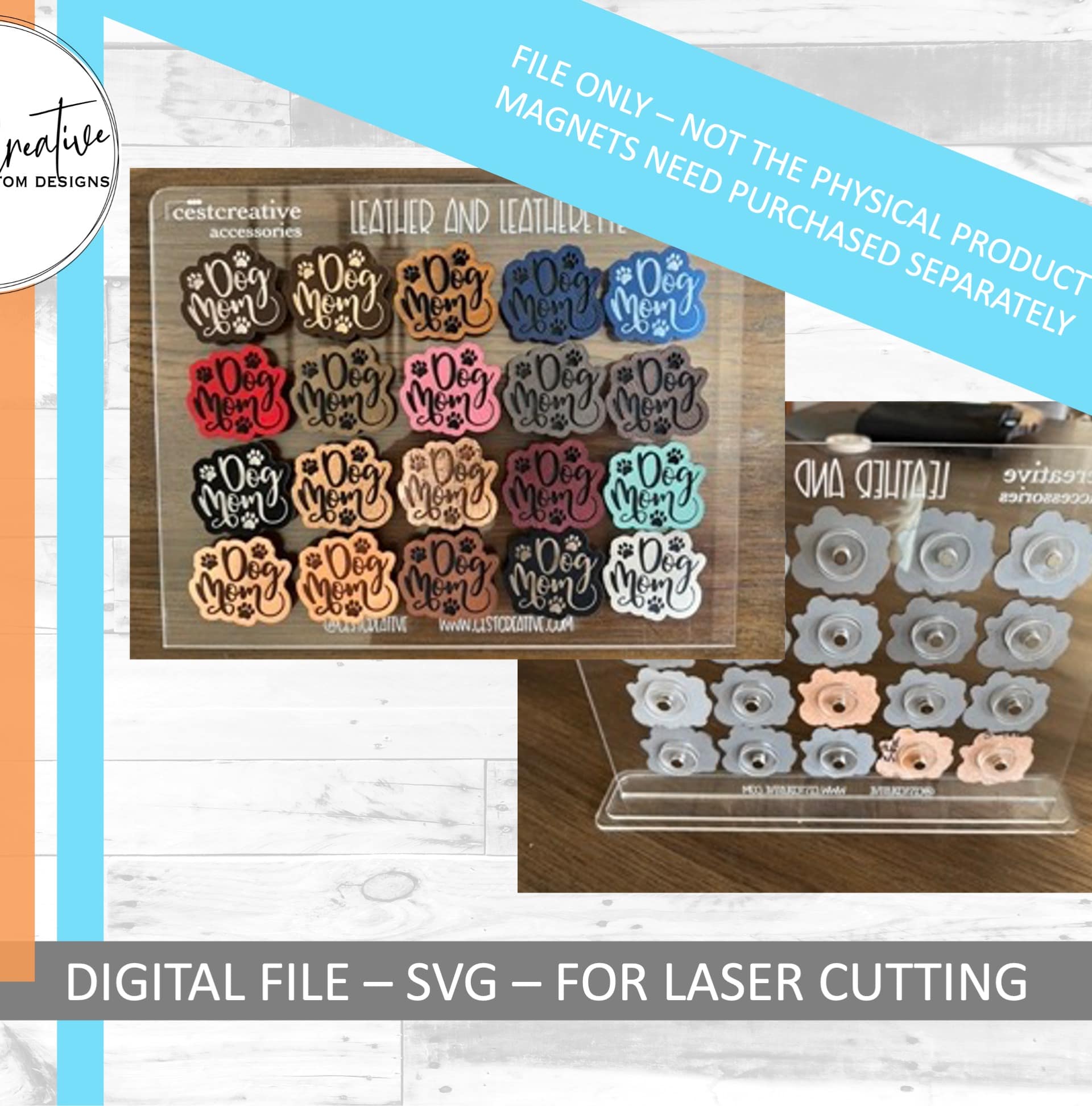 acrylic display sign with leatherette product samples