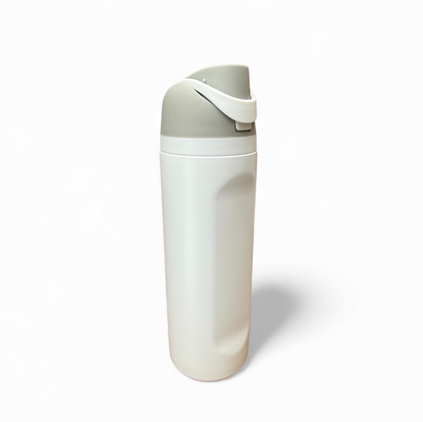 24oz white water bottle with push button flip top.